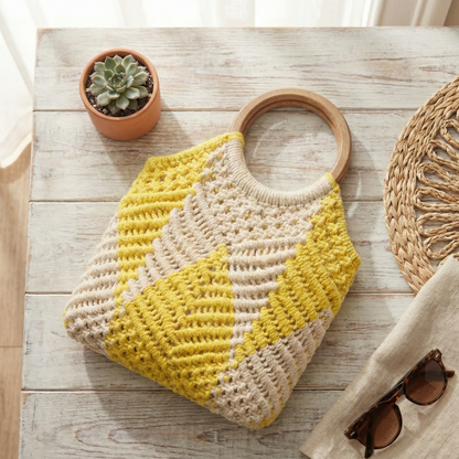 Solara Knit Top-Handle Bag – Mustard Ivory