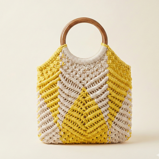 Solara Knit Top-Handle Bag – Mustard Ivory