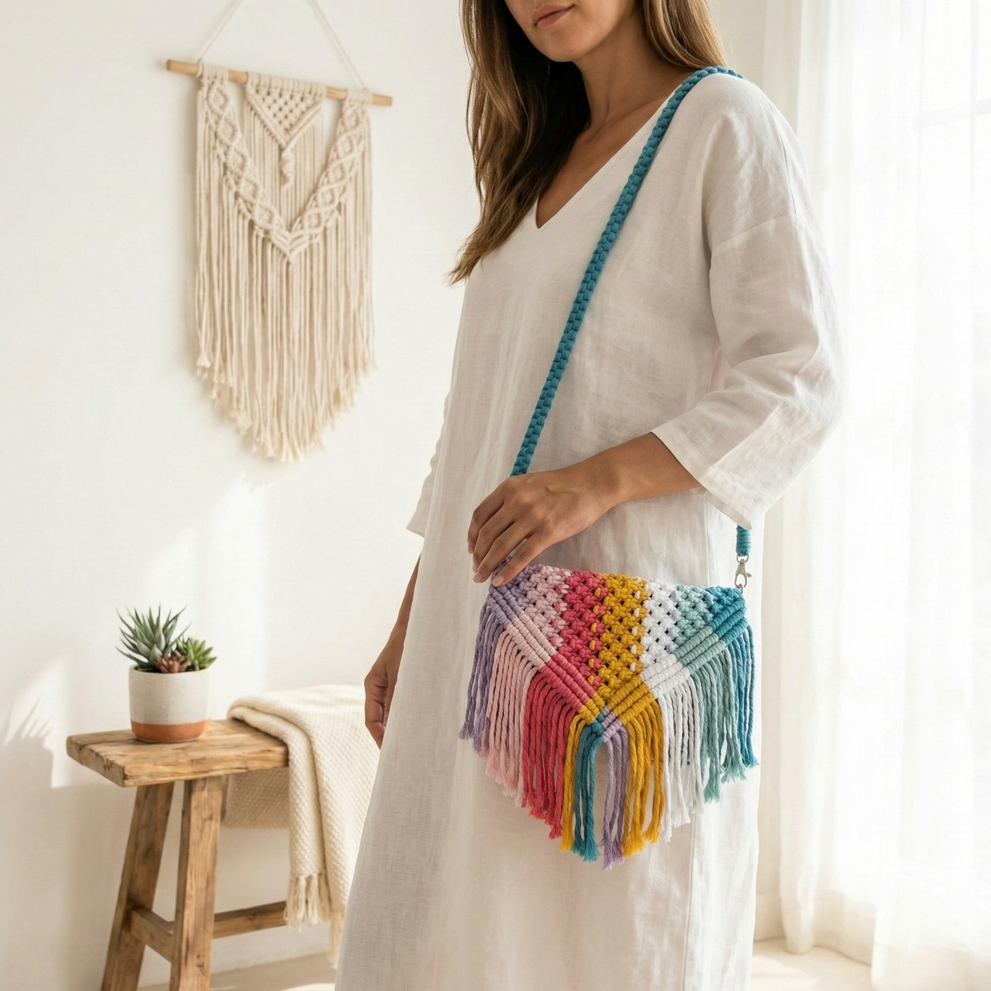 Luma Handcrafted Crochet Fringe Sling – Multicolor Boho
