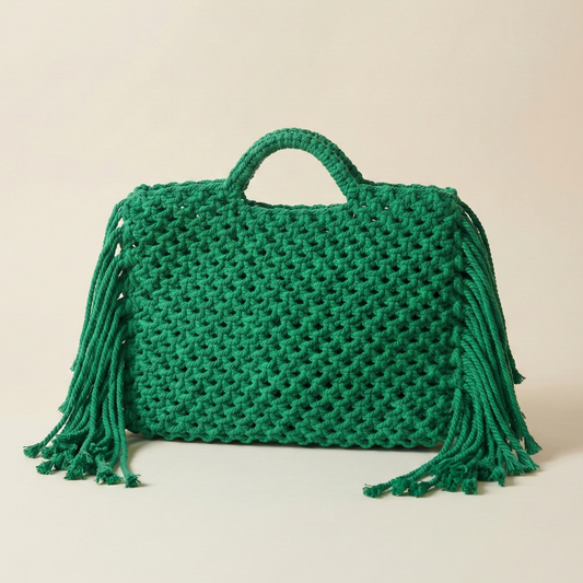 Emerald Boho Fringe Tote