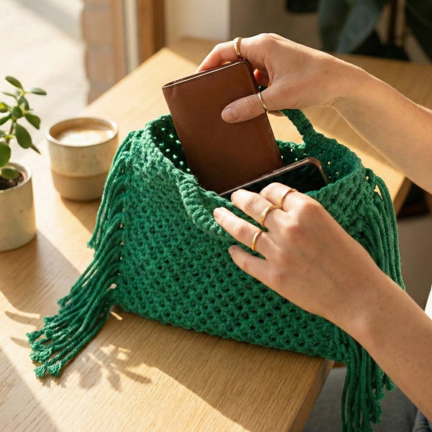 Emerald Boho Fringe Tote